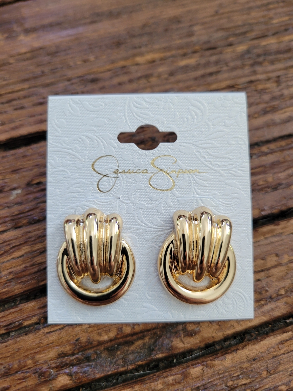 Jessica Simpson Shiny Gold Sculpted Earrings